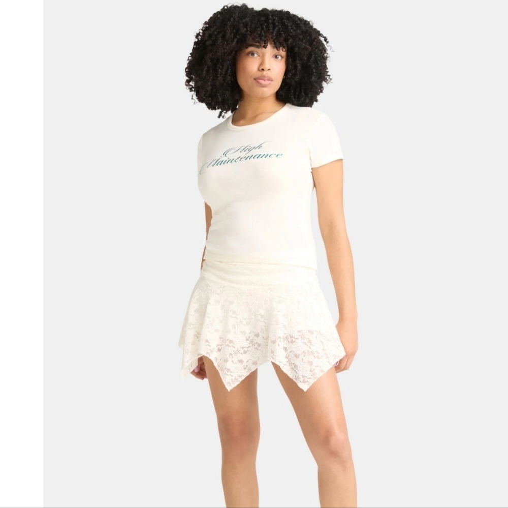 Chic Asymmetrical White Lace Skirt